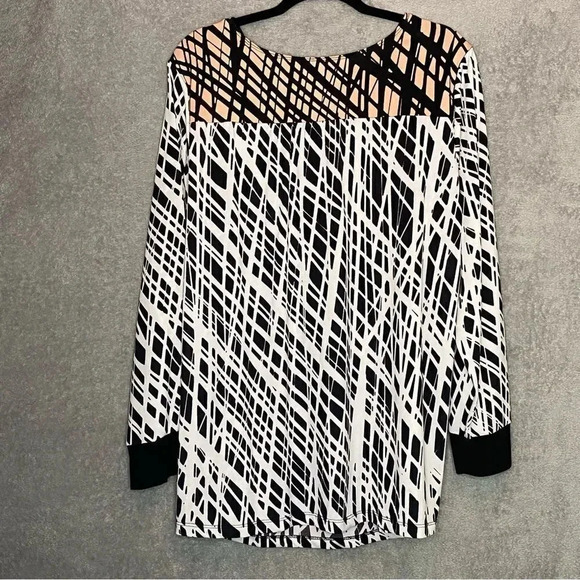 PerSeption Women Top 3X White Abstract Striped Long Sleeve V Neck Stretch P17 - Picture 4 of 7